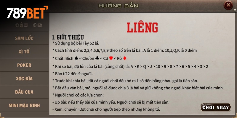 Luật chơi Liêng online tại nhà cái 789Bet